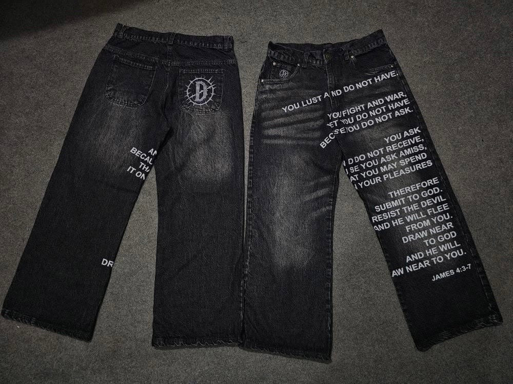 "FAITH IN PRINT" WASHED BLACK DENIM JEANS