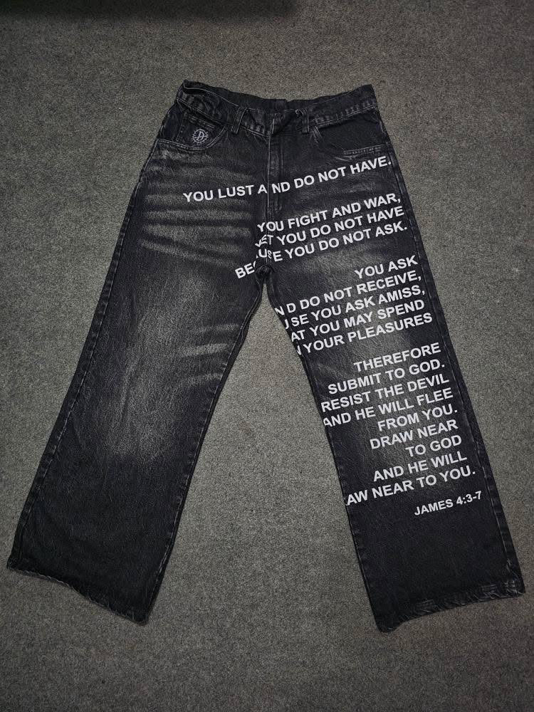 "FAITH IN PRINT" WASHED BLACK DENIM JEANS