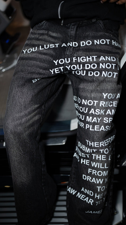 "FAITH IN PRINT" WASHED BLACK DENIM JEANS
