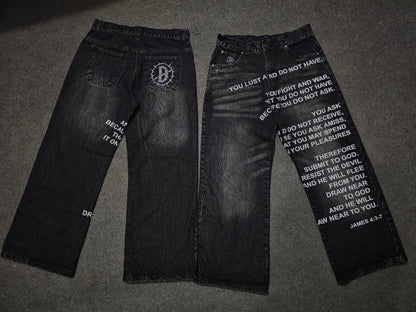 "FAITH IN PRINT" WASHED BLACK DENIM JEANS