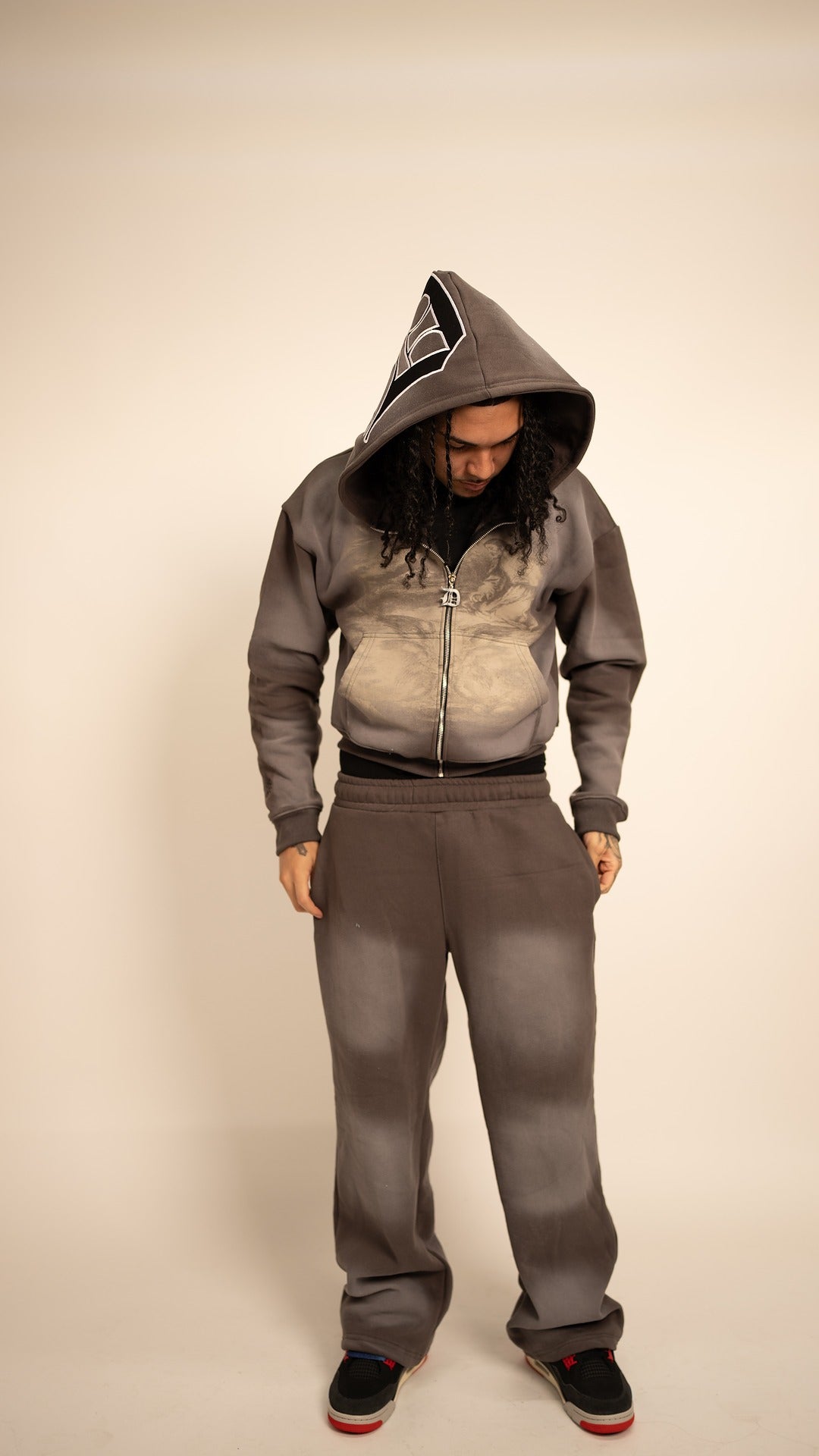 GREY "AGONY IN THE GARDEN" ZIP UP HOODIE